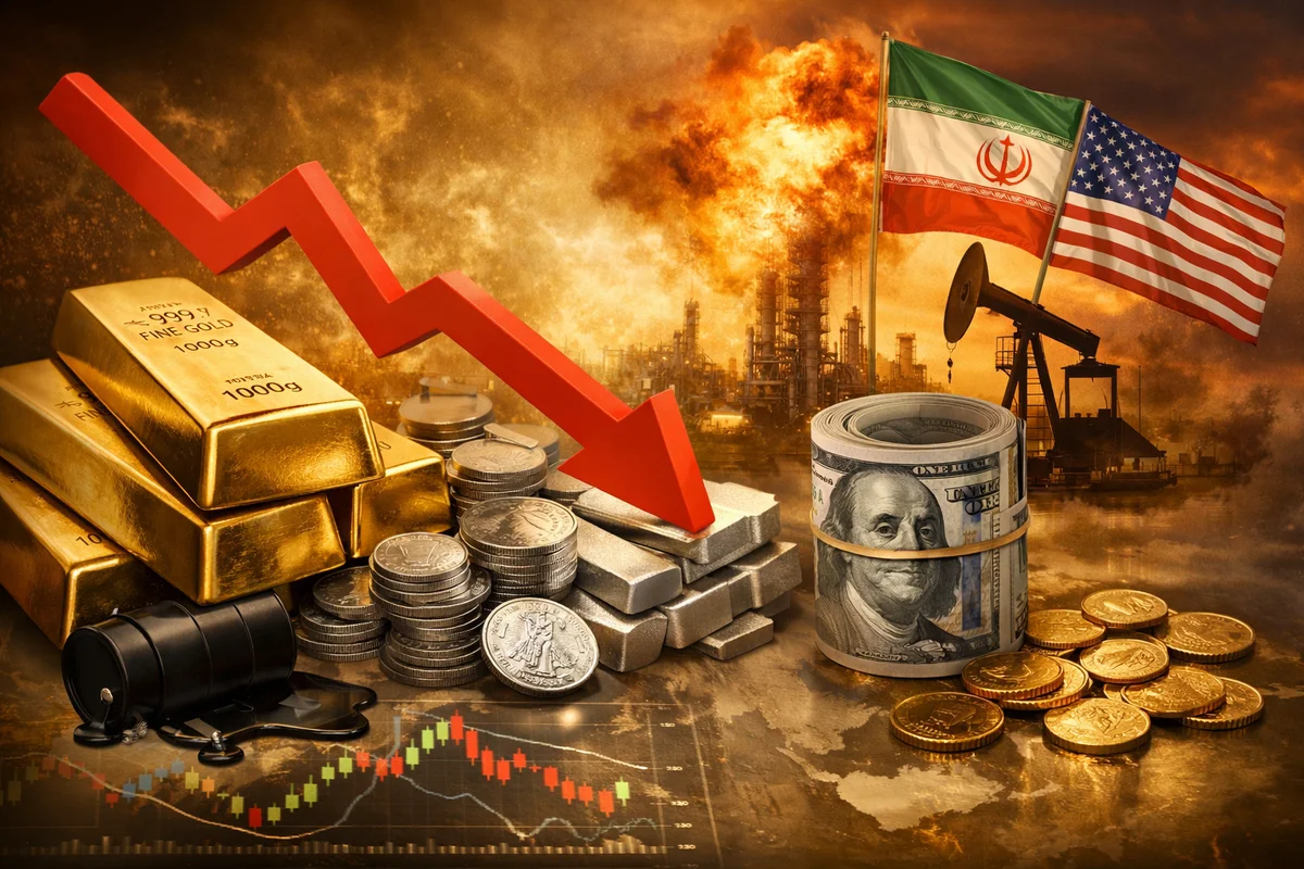 Gold Drops ₹1,000 as Strong Dollar Weighs; Silver Slips Amid Iran-US Tensions