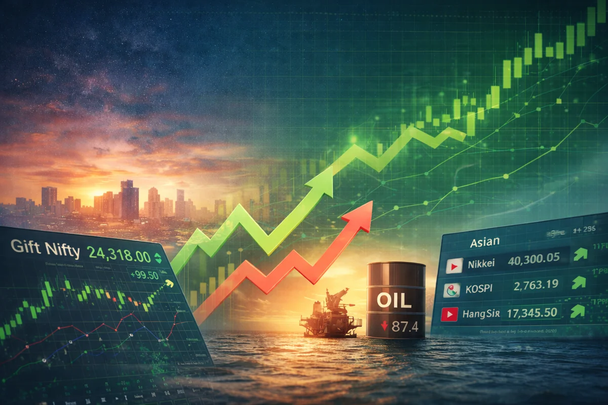 Gift Nifty Jumps 100 Pts, Oil Eases; Markets Set to Extend Rally