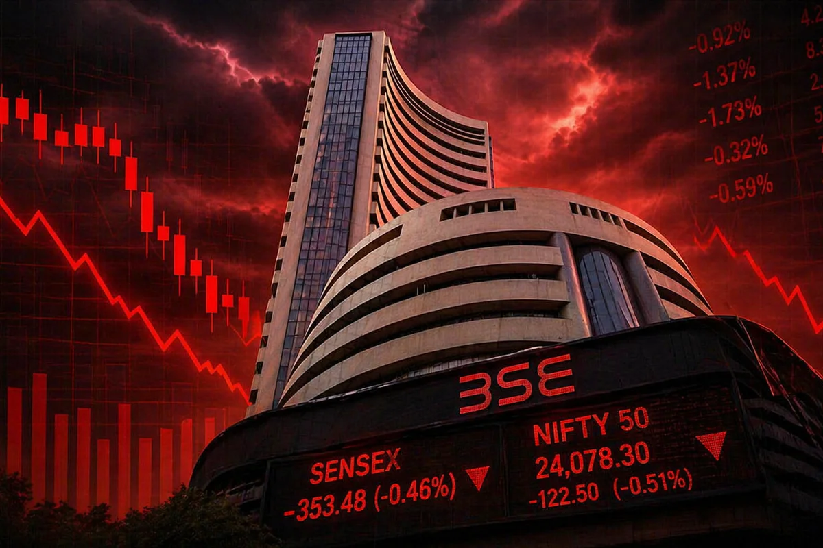 Sensex Falls 350 Points, Nifty Below 24,100; HCL Tech, Sun Pharma Down